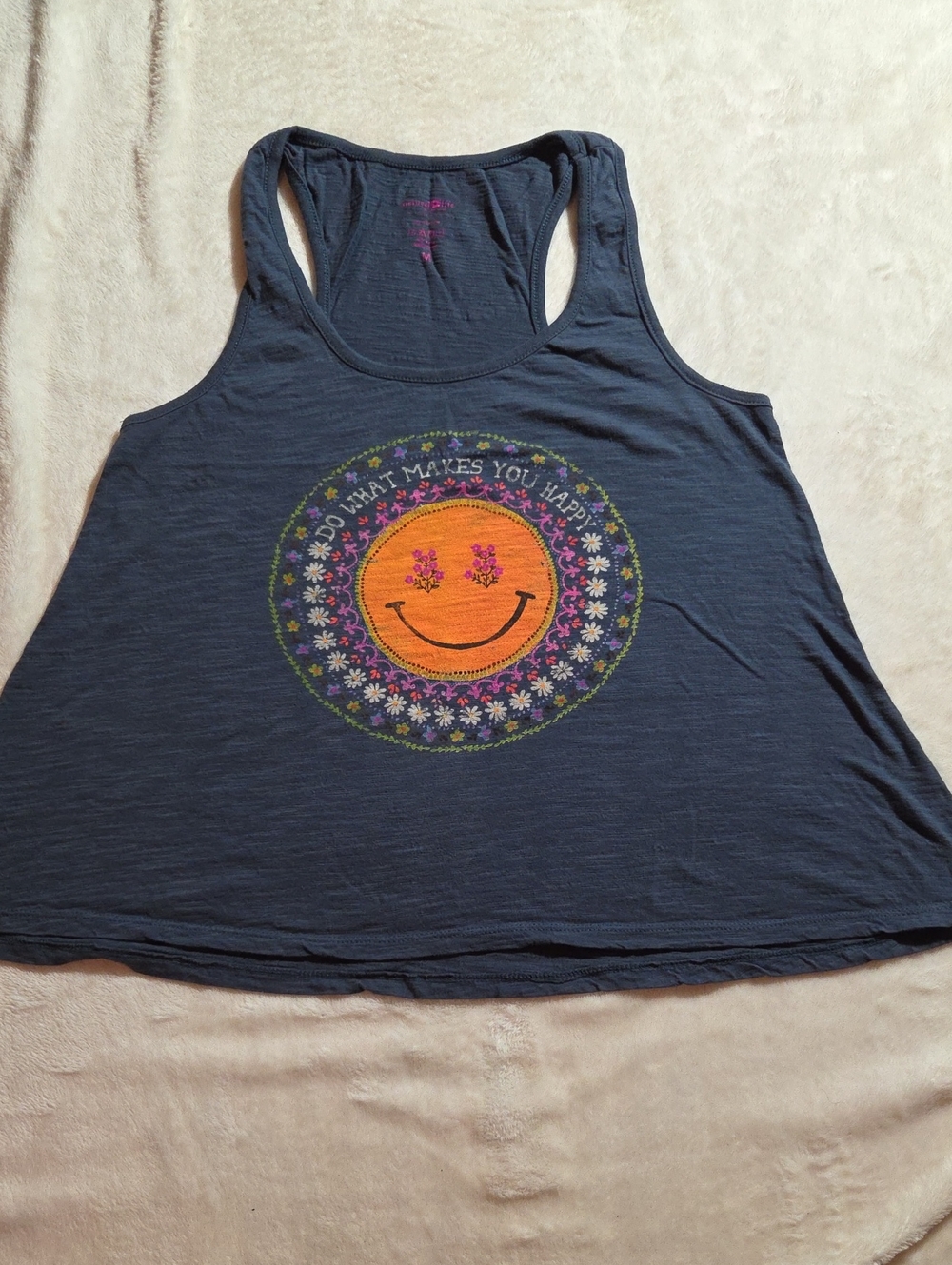 NATURAL LIFE Do What Makes You Happy Navy Racerback Tank Graphic Smiley